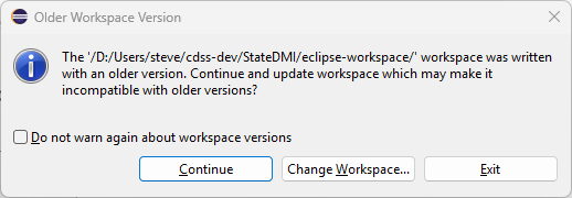 Older Workspace version warning