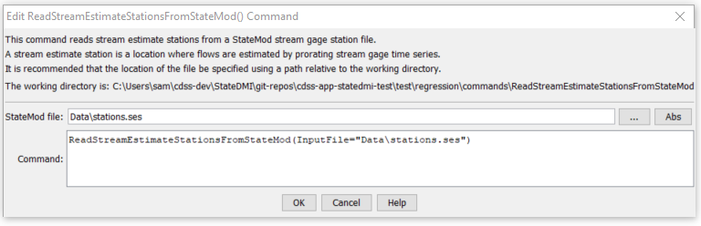 ReadStreamEstimateStationsFromStateMod command editor