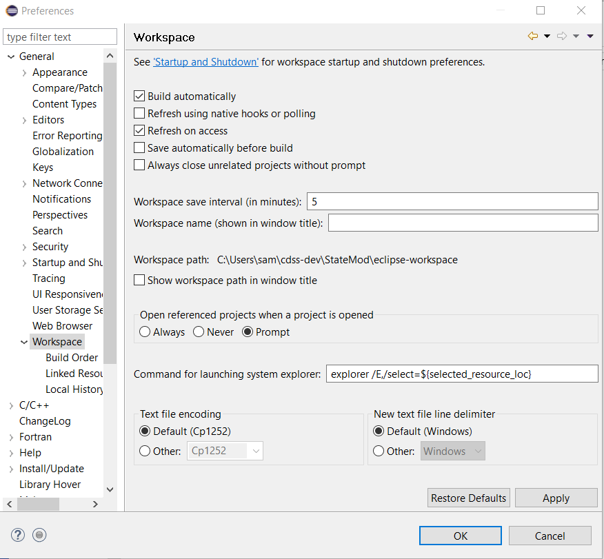 Eclipse newline preferences