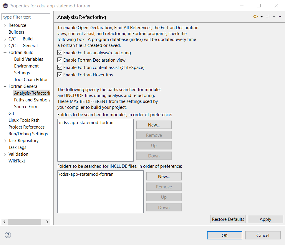 Project properties - Analysis/Refactoring