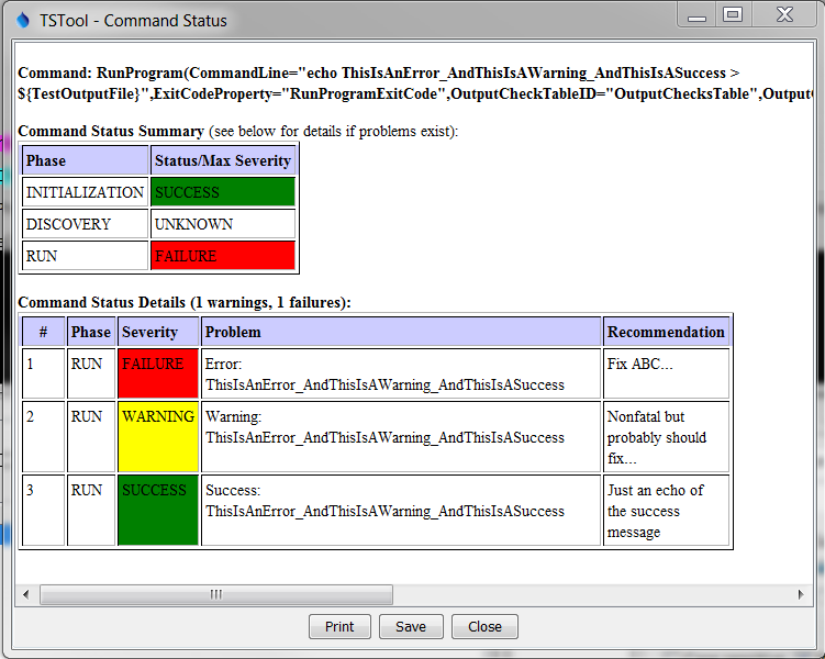 RunProgram Output Check Table Status