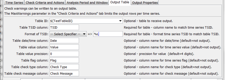 CheckTimeSeries Table