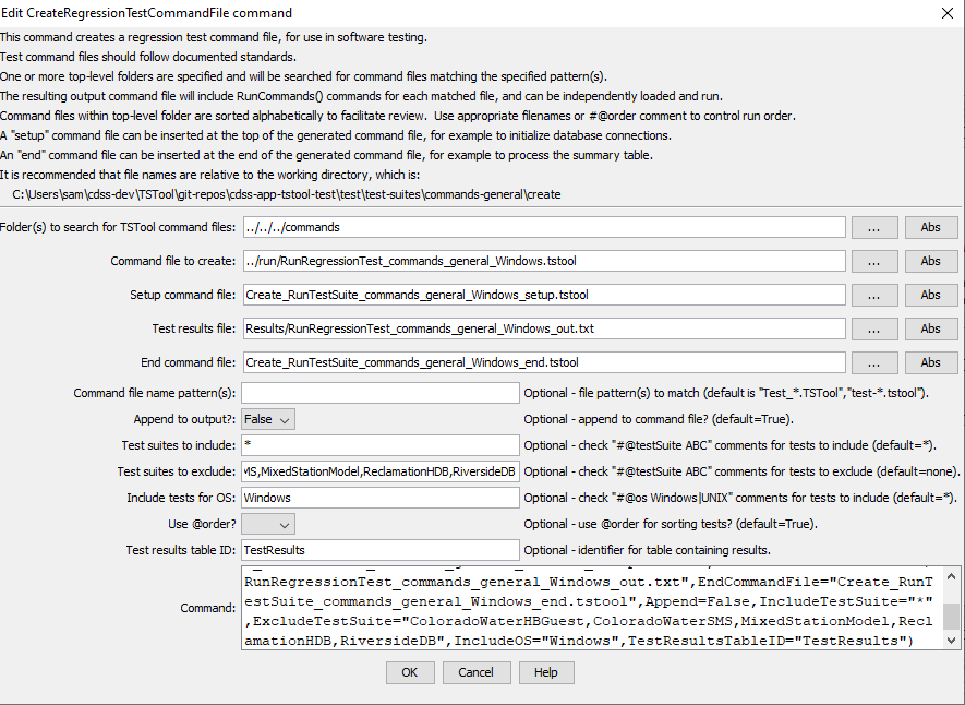 CreateRegressionTestCommandFile