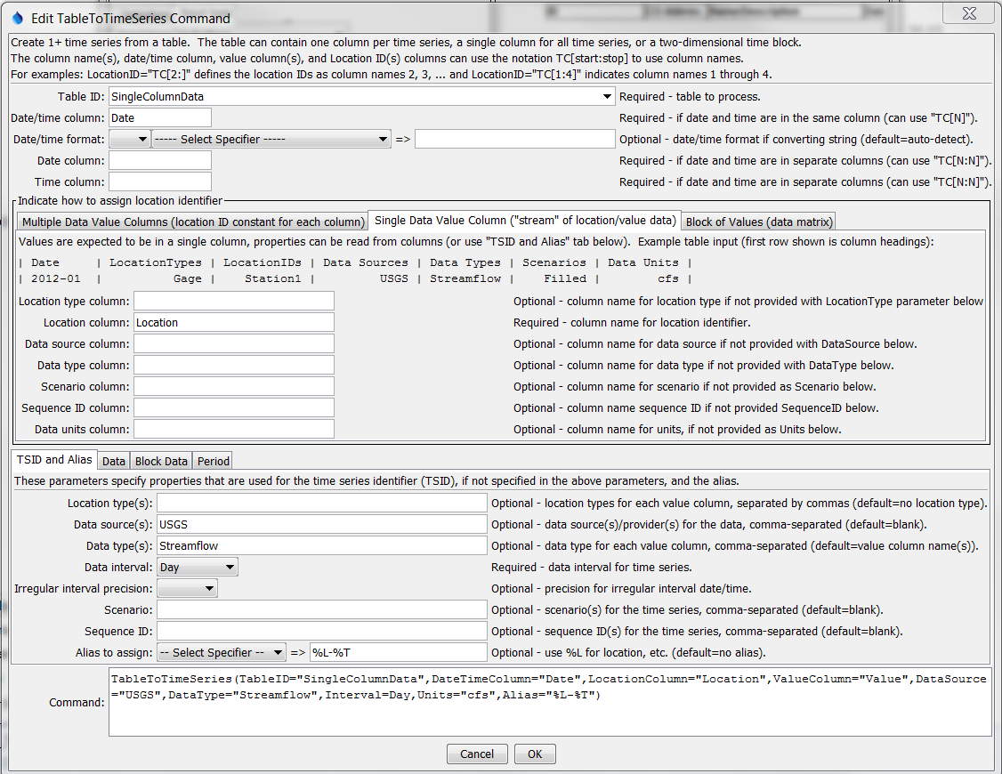 TableToTimeSeries Single
