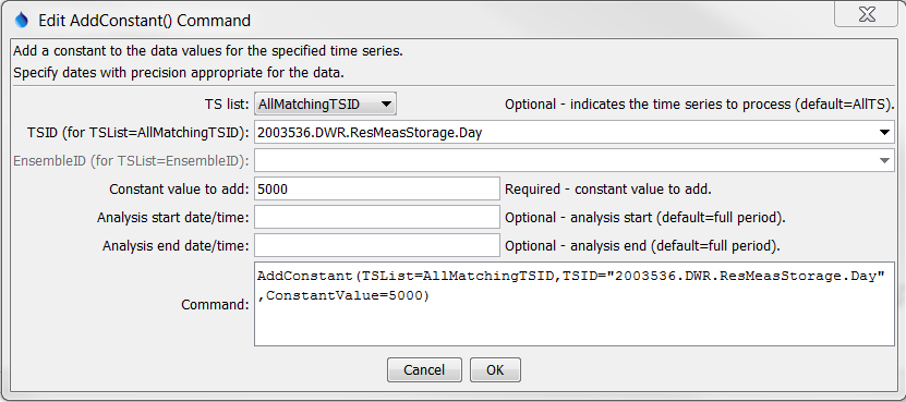 AddConstant command editor