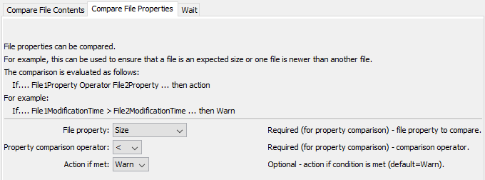 CompareFiles command editor for comparing file properties