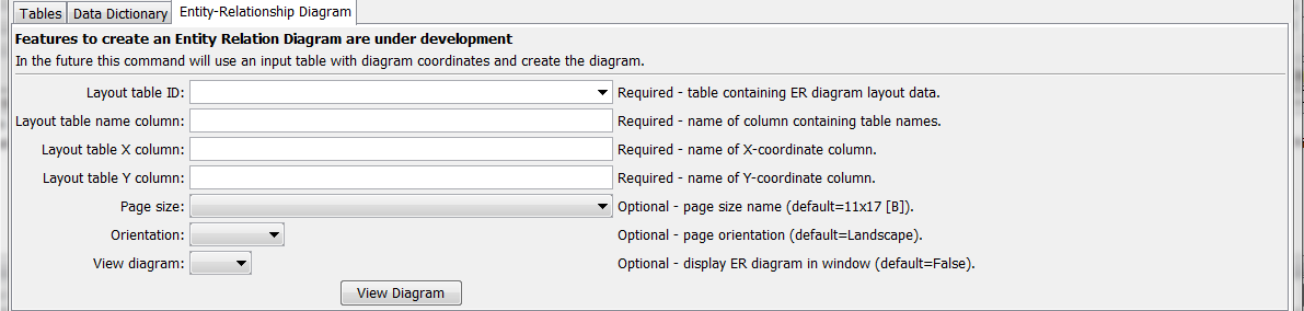 CreateDataStoreDataDictionary for Entity Relationship Diagram parameters