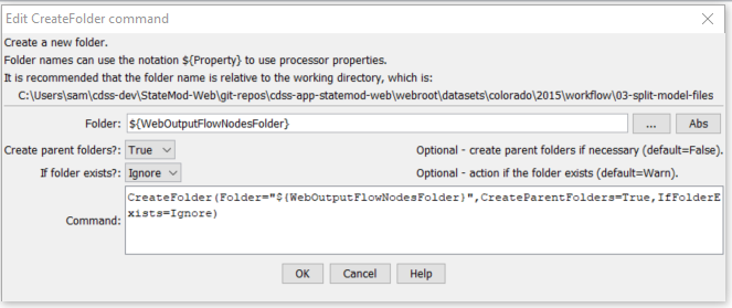 CreateFolder command editor