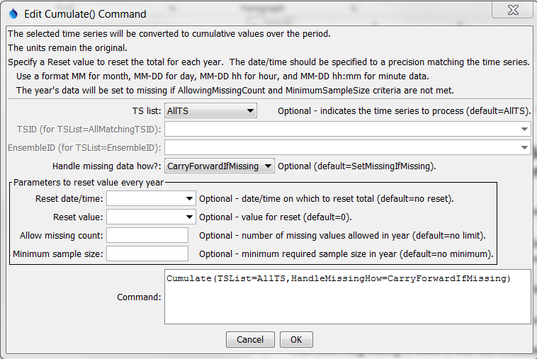 Cumulate command editor