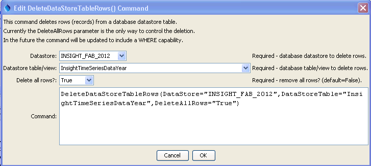 DeleteDataStoreTableRows command editor