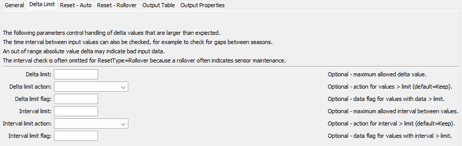 Delta command editor for limit parameters