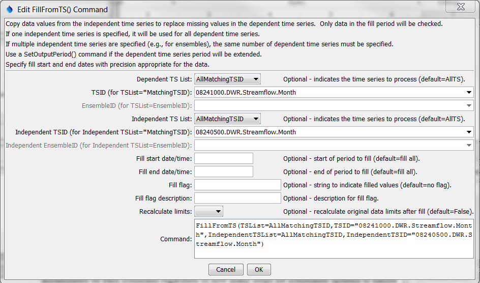 FillFromTS command editor