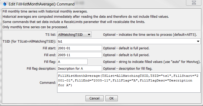 FillHistMonthAverage command editor