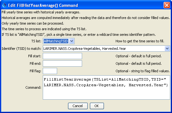 FillHistYearAverage command editor
