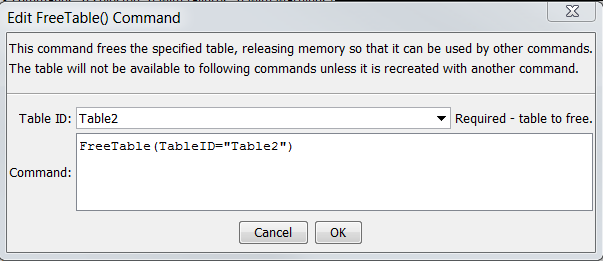 FreeTable command editor