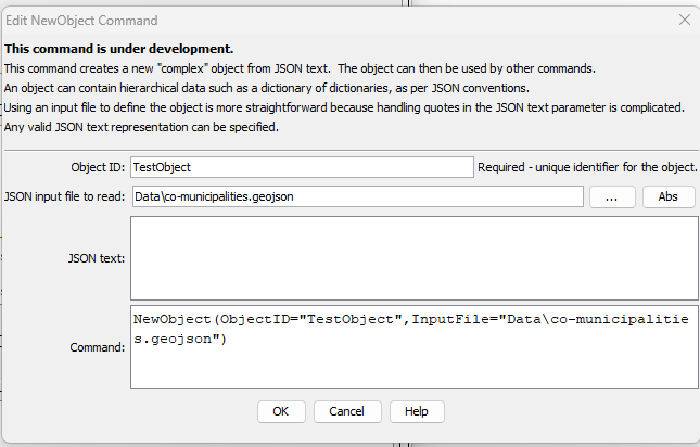 NewObject command editor