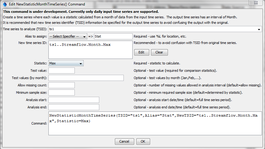 NewStatisticTimeSeries command editor