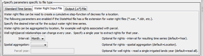 ReadStateMod command editor for water right file parameters