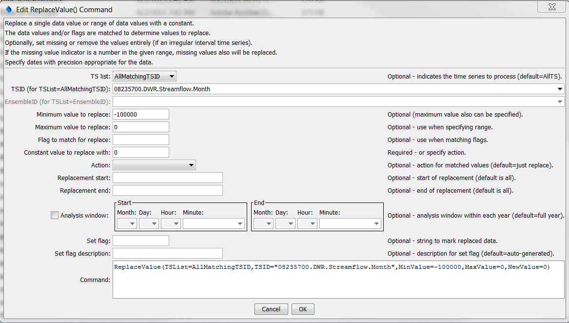 ReplaceValue command editor