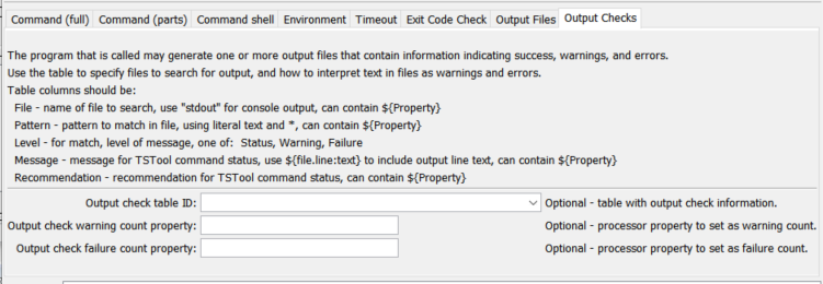 RunProgram command editor for output check parameters