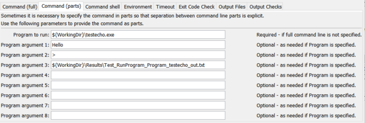 RunProgram command editor for command line parts
