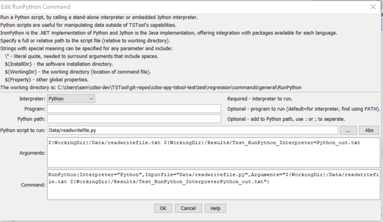 RunPython command editor