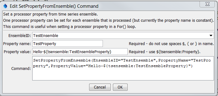 SetPropertyFromEnsemble command editor