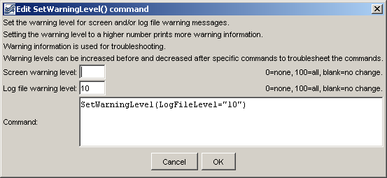 SetWarningLevel command editor