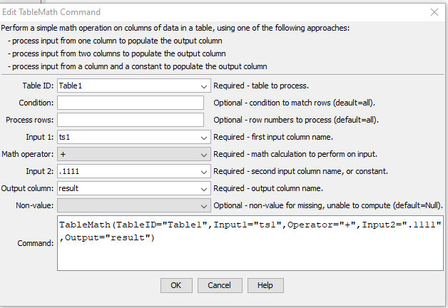 TableMath command editor