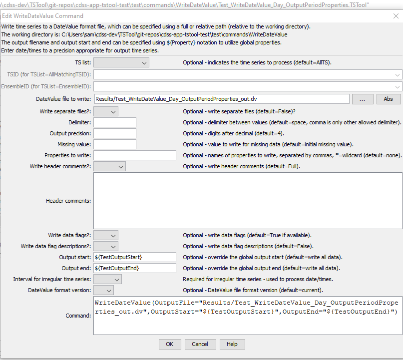 WriteDateValue command editor