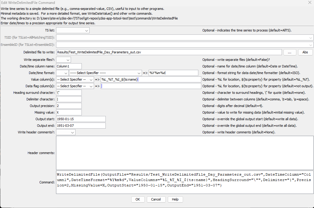 WriteDelimitedFile command editor