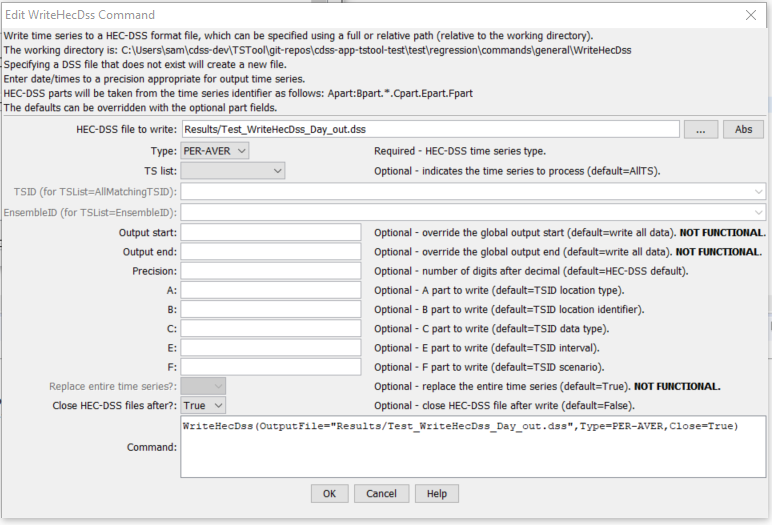 WriteHecDss command editor