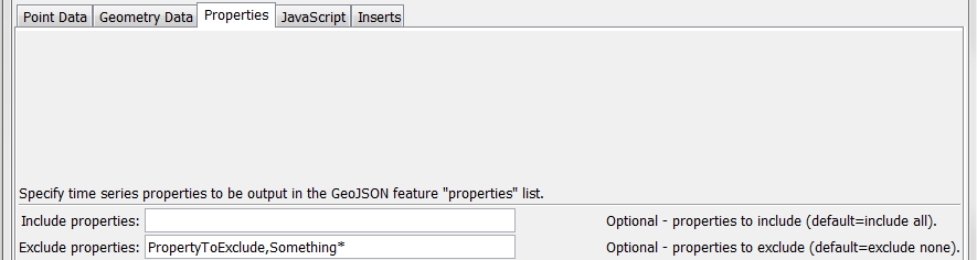 WriteTimeSeriesToGeoJSON command editor for Property parameters