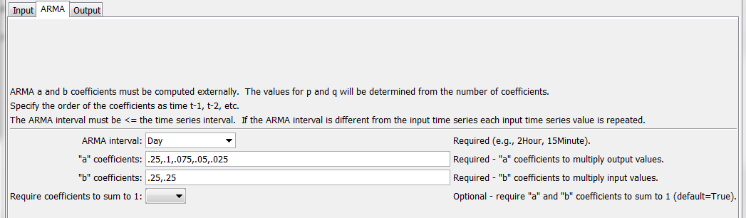 ARMA command editor for ARMA parameters