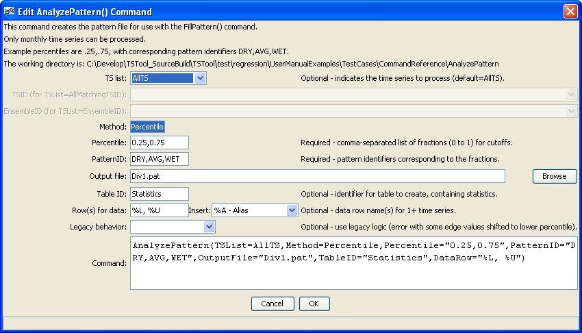 AnalyzePattern command editor