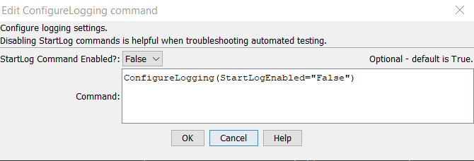 ConfigureLogging command editor
