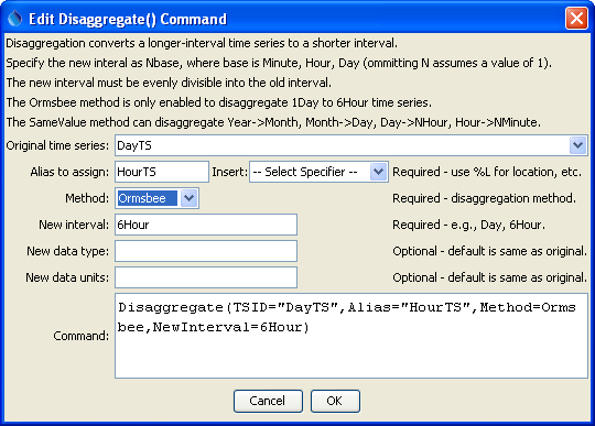 Disaggregate command editor