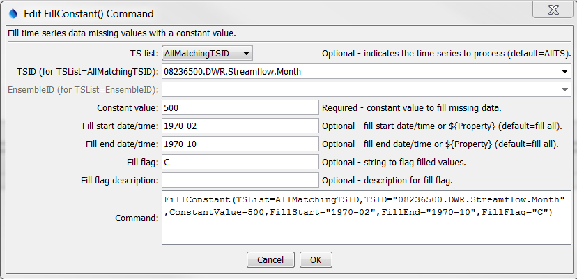 FillConstant command editor
