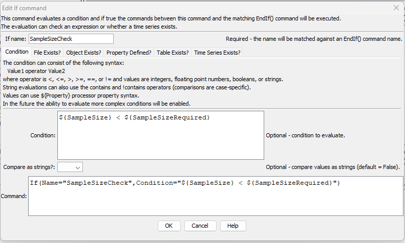 If command editor for conditions test