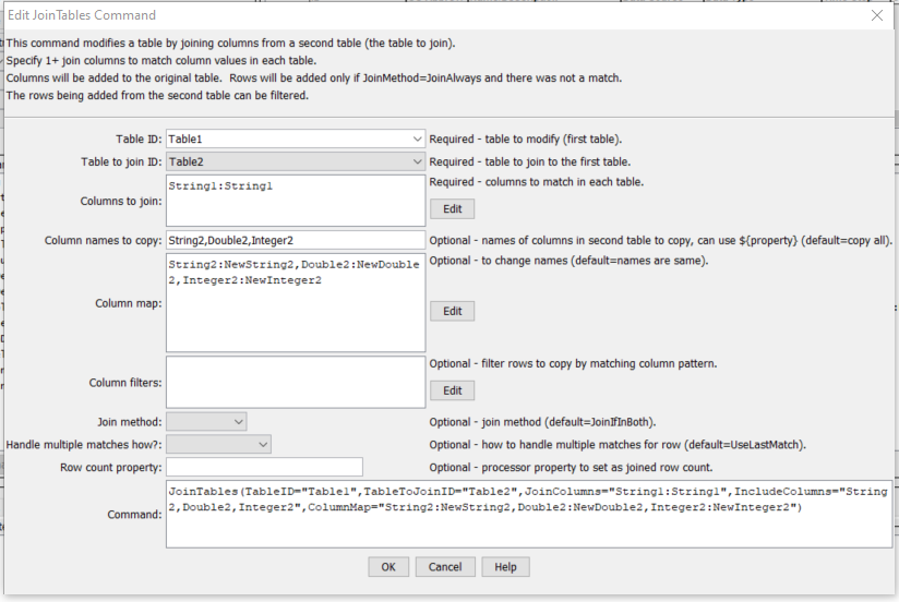 JoinTables command editor