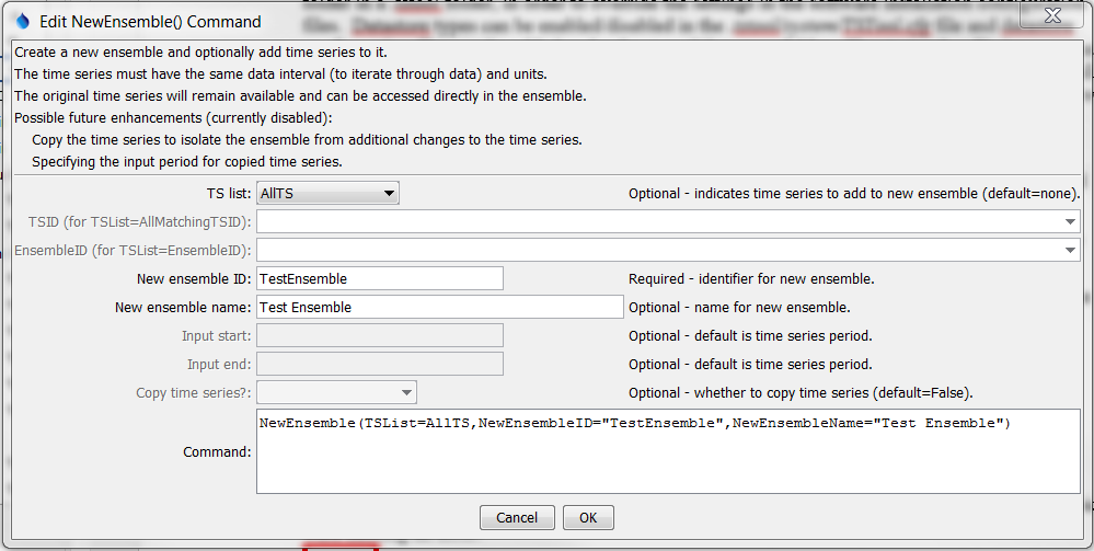 NewEnsemble command editor