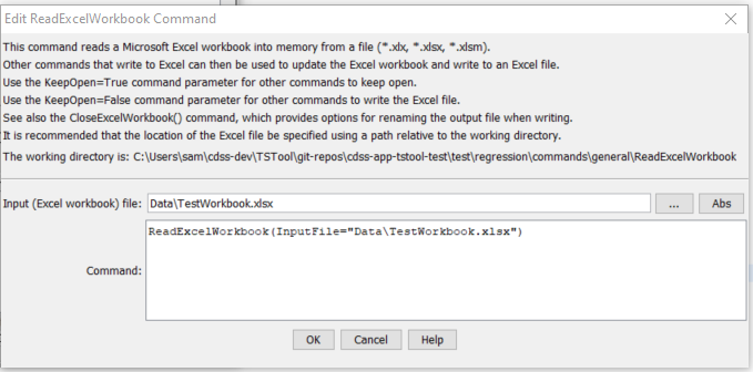 ReadExcelWorkbook command editor