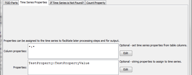 ReadTimeSeriesList command editor for time series properties parameters