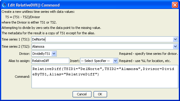 RelativeDiff command editor