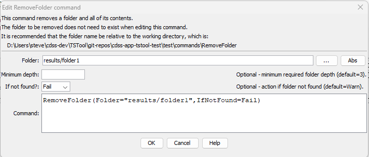 RemoveFolder command editor