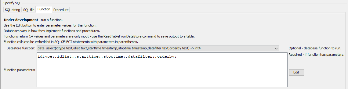 RunSql command editor for function