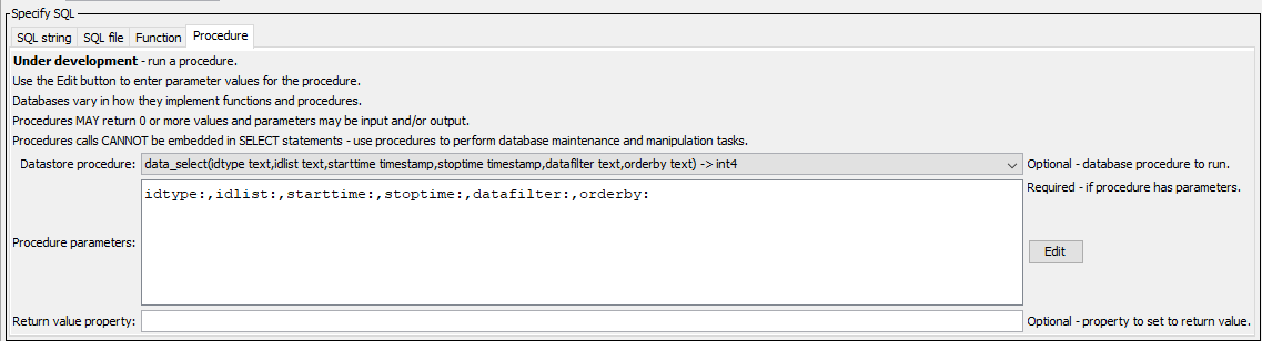 RunSql command editor for procedure