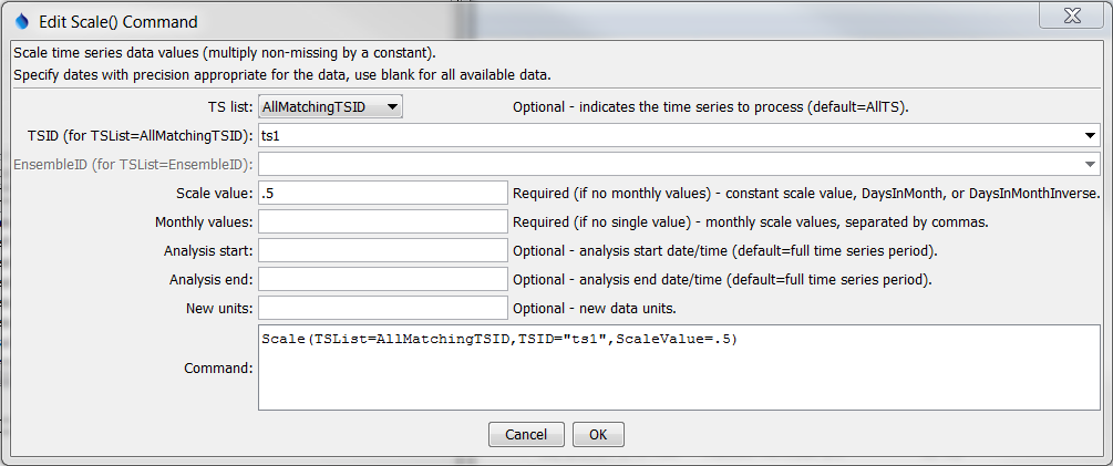 Scale command editor