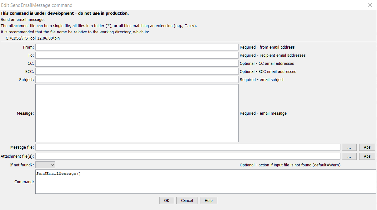 SendEmailMessage command editor