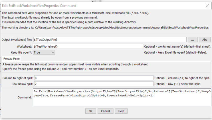 SetExcelWorksheetViewProperties command editor